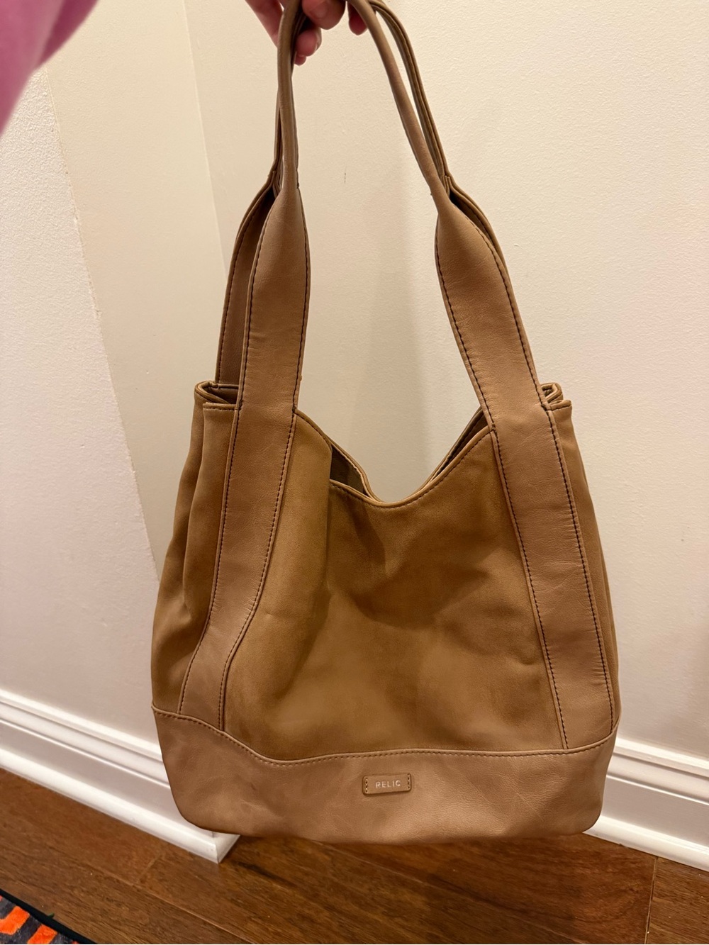 Relic Tan Faux Leather Tote Bag Shoulder Purse Brown Slouchy Zip Pocket